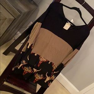 Tunic black & tan long sleeve large